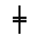 A black ogham character on a white background, with a vertical line and three horizontal marks.