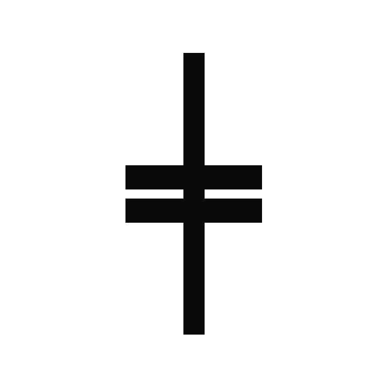 A black ogham character on a white background, with a vertical line and three horizontal marks.