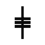 A black triskelion symbol with three spirals radiating from a central point.