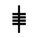 A black triskel symbol on a white background, featuring three interconnected spirals and a central vertical line.