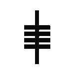 A black triskel symbol on a white background, featuring three interconnected spirals and a central vertical line.