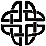 Intricate black Celtic knot with looping, symmetrical patterns.