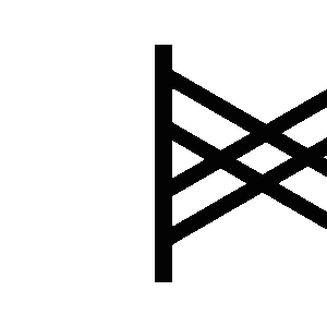 A simple black ogham character featuring five horizontal lines on a vertical stem, representing Celtic script.
