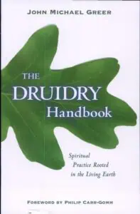 A close-up cover image of a book on Druidry featuring a large green oak leaf and title text.