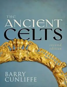 A close-up of a book cover featuring gold Celtic ornamentation and elegant typography on a teal background.