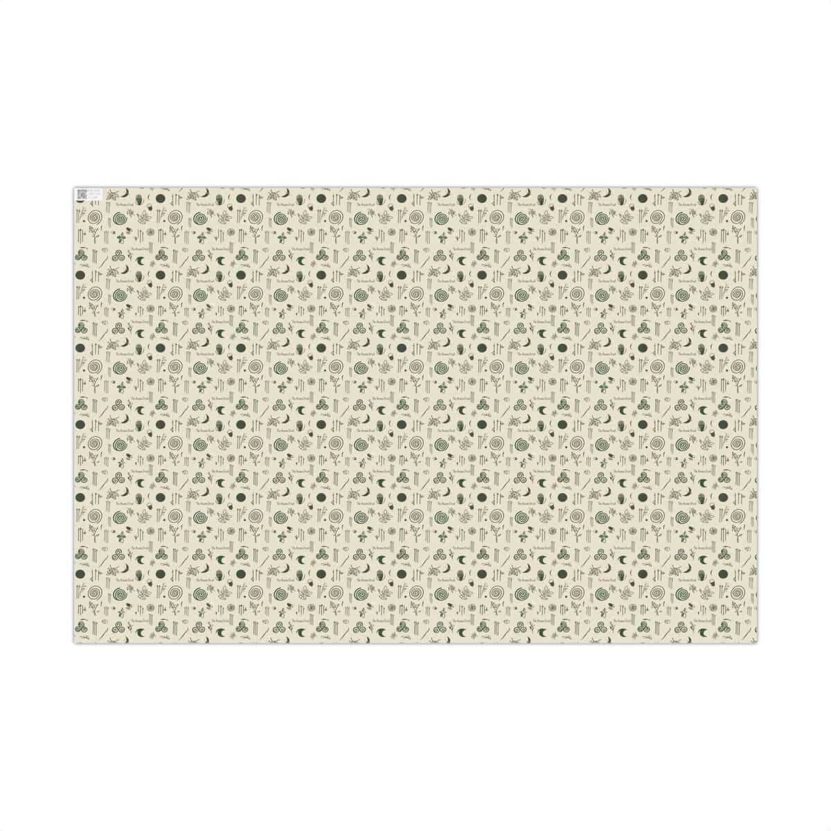 Patterned paper with Celtic ogham symbols in earthy green tones.
