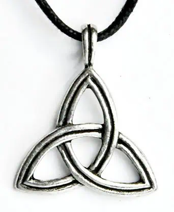 Pendant with Celtic Triquetra symbol on a black cord.
