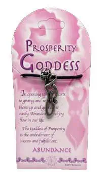Modern Celtic prosperity goddess card with pink background and silver key charm.
