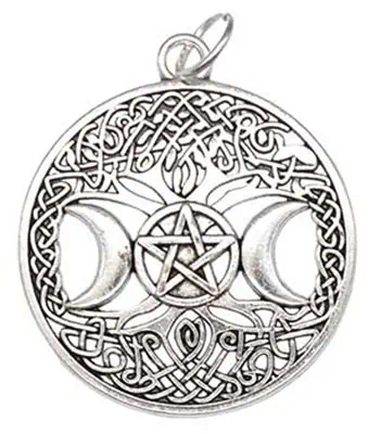 Pendant with Celtic knotwork and pentagram symbols.