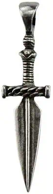 Ancient-style sword with detailed hilt and straight blade.