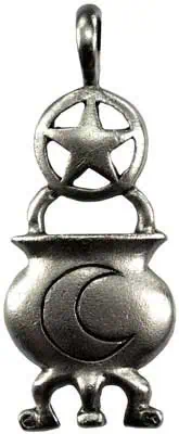 Silver pendant featuring a star, crescent moon, and circular design, related to Celtic spirituality.