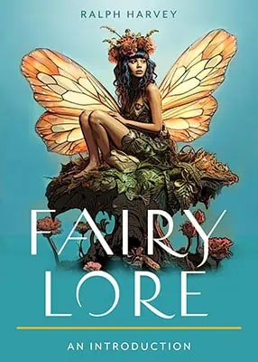 A fairy with butterfly wings sitting on a mossy surface, surrounded by flowers and natural elements,.