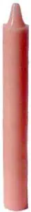 A pink candle with a pointed tip, set against a plain background.