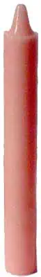 A pink candle with a pointed tip, set against a plain background.