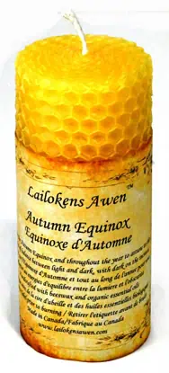 Beeswax candle with honeycomb pattern, related to Celtic spirituality and seasonal celebrations.