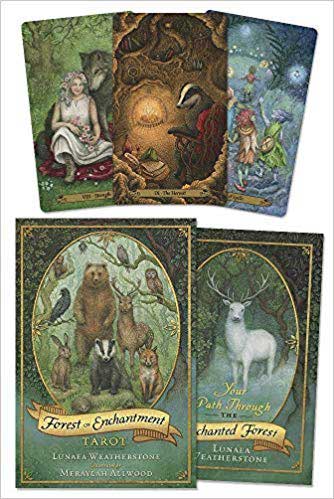 Set of tarot cards with Celtic and nature themes, featuring animals and mystical symbols.