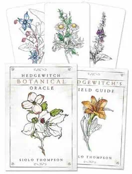 A set of botanical oracle cards featuring illustrations of various plants and flowers.