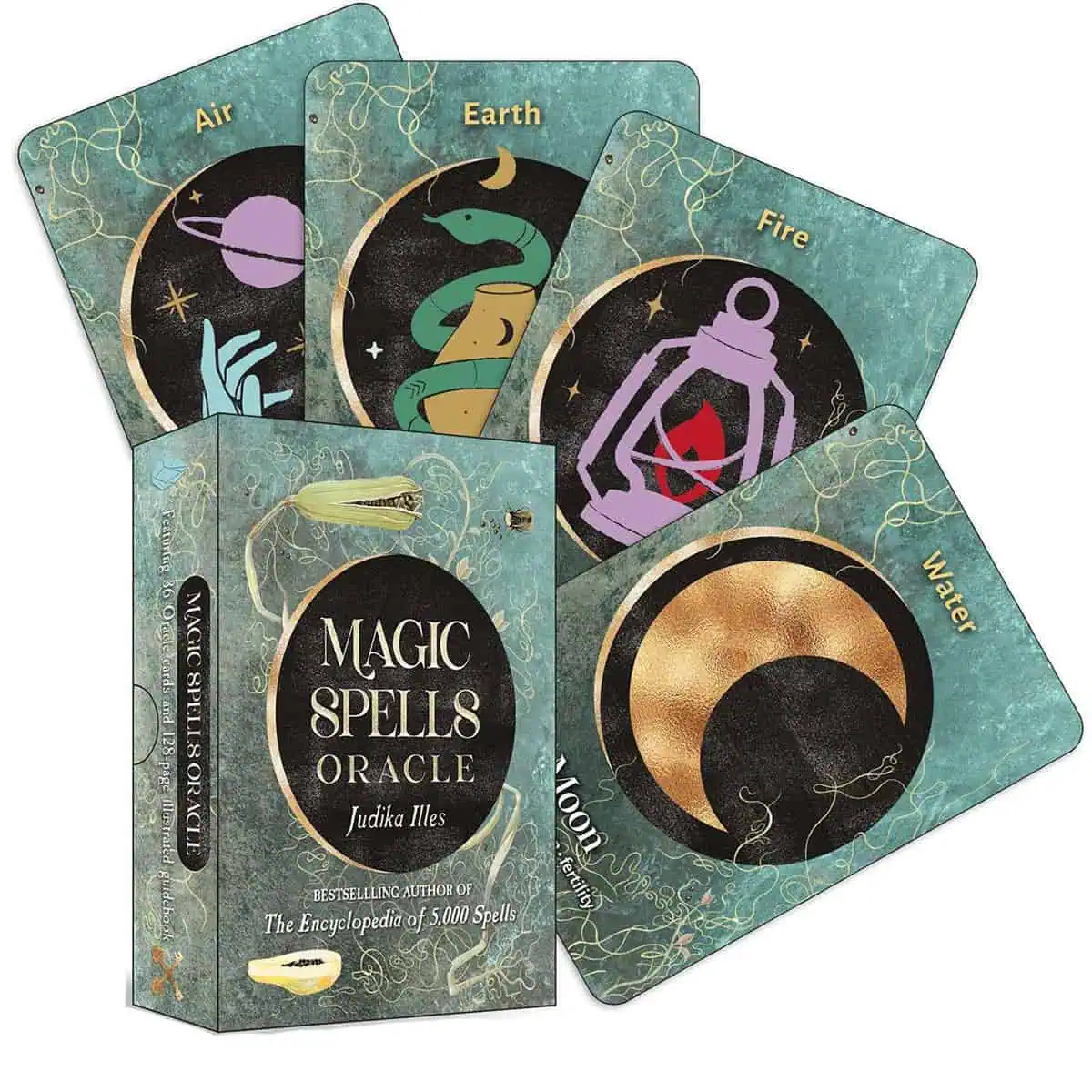 Modern Celtic-themed tarot cards featuring air, earth, fire, water symbols for spiritual practice.