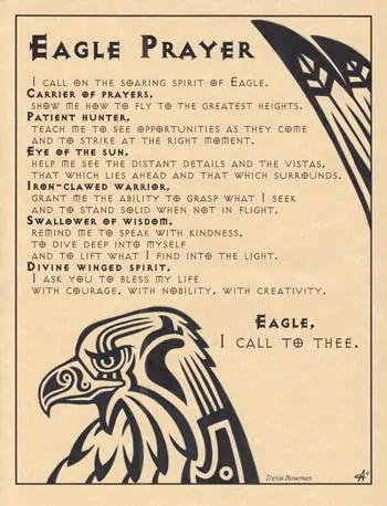Eagle prayer with an illustration of an eagle's head in a Celtic art style.