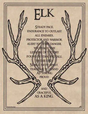 Elk illustration with a poem about strength and resilience in Celtic spirituality.