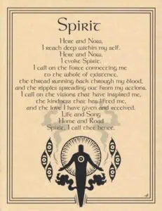 Celtic-style spiritual poem with a central symbol and decorative elements, emphasizing connection an.