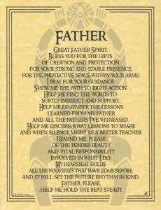Celtic spirituality card with prayer dedicated to the father figure, emphasizing guidance and protec.