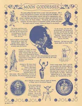 Illustration of moon goddesses, Celtic symbols, and nature-inspired figures related to Celtic spirit.
