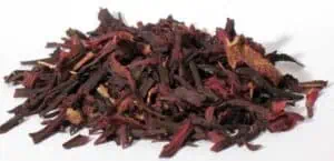 Dried hibiscus petals used in herbal teas and natural remedies.