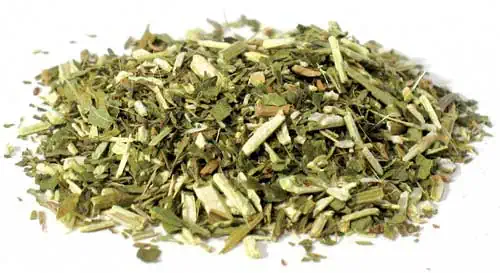 Herbal mixture with dried leaves and stems, used in Celtic spiritual and druidic rituals.