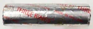 Firework tube labeled "Three Kings" with red text on silver background.