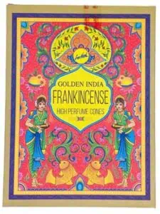 Incense package with vibrant colors and traditional design elements.