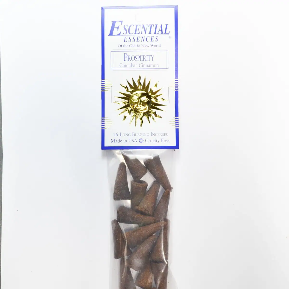 Incense package featuring sun motif and Celtic-inspired design elements.