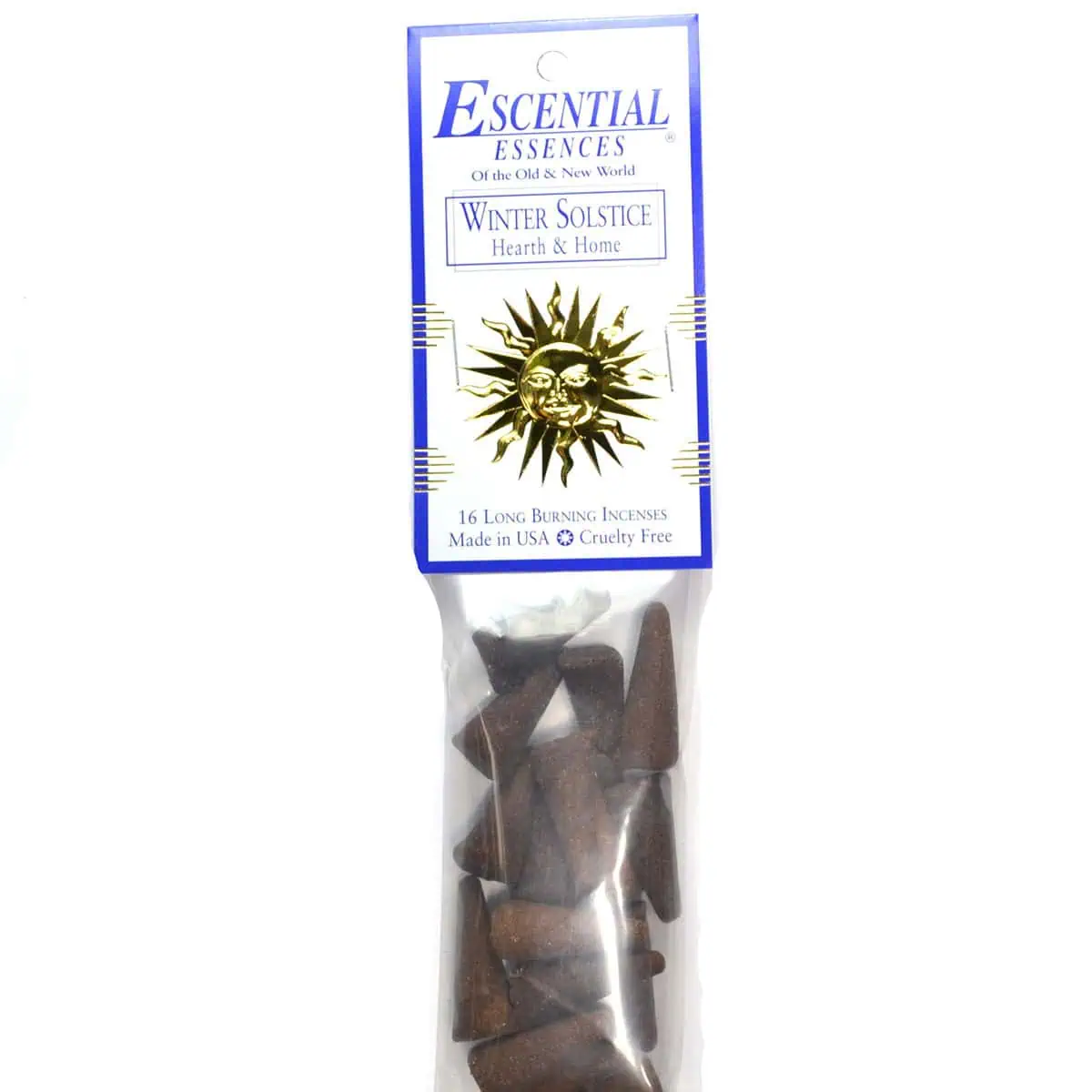 A package of incense sticks labeled "Winter Solstice" with a sun and moon design.