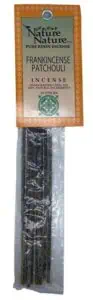 Incense stick with frankincense and patchouli scents for spiritual practice.
