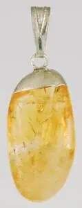 Pendant featuring a polished amber stone with natural inclusions.