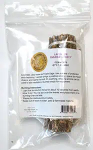 Dried lavender bundle in clear plastic bag, used for spiritual practices and nature veneration.